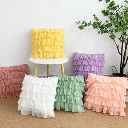 Pillow Luxury Chiffon Cake Skirt Cover Fashion Candy Solid Lotus Leaf Sofa Zipper Decorative For Living Room