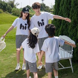 Family Funny Clothes Parent-child Outfit T Shirts Striped Shorts Father Mother and Son Daughter Matching Same Clothing Sets