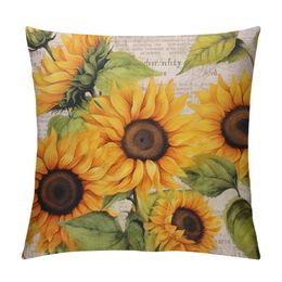 Throw Pillow Cover Vintage Sunflowers Yellow Floral Green Leaf Rustic Wood Antique Wall Grunge Art Decor Lumbar Pillow Case Cushion for Sofa Couch Bed Standard