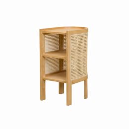 Japanese Bedside Table Rattan Woven Wood Bedroom Furniture Double-layer Structure Nightstand Table Versatile Scene Side Table