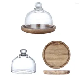 Plates Wooden Dessert Tray Stand With Glass Dome Kitchen Multifunctional Serving Platter Bread Cake Placemats Tableware Tools