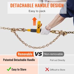 VEVOR Heavy Duty Ratchet Chain Binder Tie Down Hauling Load Strap with Detachable Hook Antiskid Handle for Flatbed Truck Trailer