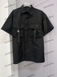 xinxinbuy Men designer Tee t shirt 2024 Italy nylon pocket letter jacquard pattern zipper short sleeve cotton women Grey black khaki blue white XS-2XL