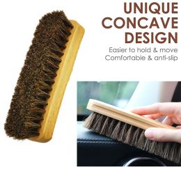 Natural Horsehair Bristles Soft Leather Shine Cleaning Brush for Cleaning Upholstery Cleaner Car Interior Wood Handle Anti Slip