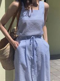 Korean Fashion 2 Two Piece Set for Women Summer Outfits Striped Sleeveless Tops Vest Midi Skirt in Matching Sets 240529