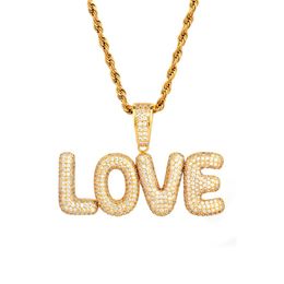 New Men's Custom Name Small Bubble Letters Necklaces & Pendant Ice Out Cubic Zircon Hip Hop Jewellery Rope Chain Two Colour 239y
