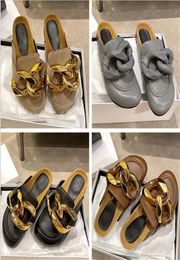 2021 Summer Closed Toe Slippers Suede Leather Sandals For Women Garden Clog Slides Chain Designer Shoes2189780