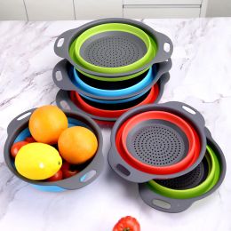 Silicone Foldable Fruit Vegetable Drainer Basket Basin Home And Kitchen Useful Things Convenience Utensils Product Innovations