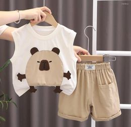 Clothing Sets Baby Boys Vest Set Korean Style Summer Kids Cartoon Cotton Sleeveless Shirt Tops And Shorts 2pcs Outfits Toddler Infant