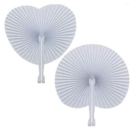 Decorative Figurines 1PC White Folding Handheld Paper Fans Round Shaped Heart Shape With Plastic Handle For Wedding Birthday Party Supplies