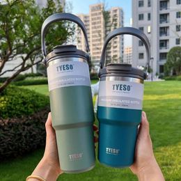 Water Bottles Tyeso 600ml 900ml 40 Oz Tumbler With Handle Coffee Cup Stainless Steel Vacuum Thermal Insulated Mug Cold Storage Large