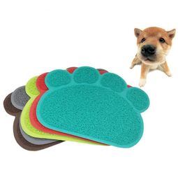 Pet Antiskid Mat Puppy Paw Shape Dog Soft Placemat Pet Cat Dish Bowls Feeding Food Solid Color PVC Pad Easy Clean Dog Supplies DB1114749
