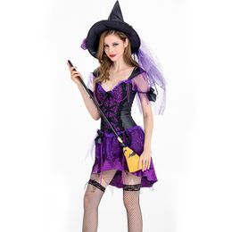 Ny ankomst Purple Witch Costume Halloween Party Sexy Stage Performance Outfit AST180680