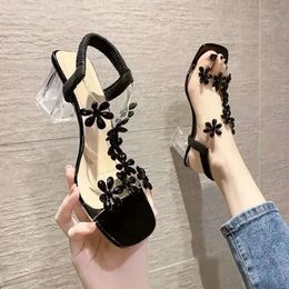 Sandals Summer Women Fashion Women's 2024 Flowers Rhinestone Transparent Root Open Toe Woman He d4c 's