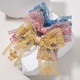 Hair Accessories 2pcs/set Elegant Lace Embroidery Bow Hair Clip Solid Hair Pin Retro Headband with Clips Girls Kid Princess Hair Accessories Gift Y240529W6ST