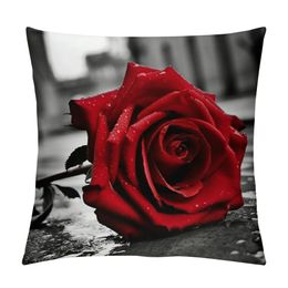 Red Rose Flowers Throw Pillow Cases Cushion Covers Vintage Pillowcases Printed Pillow Case for Living Room Sofa Couch Car Bed Decor