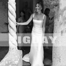 Elegant Mermaid Wedding Dresses Women 2024 Spaghetti Straps Square Collar Satin Simple Bridal Gown Sweep Train Vestidos De Noiva