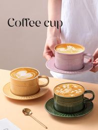 Cups Saucers 280ml Nordic Style High Beauty Ceramic Coffee Cup And Dish Set Creative Simple End Exquisite Latte Couple Plate Sets