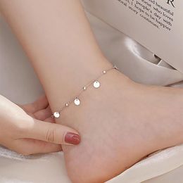 Anklets EHSHIR 925 Sterling Silver Charming Round Disc Chain Anklet Bracelet For Women Classic Jewellery 254T