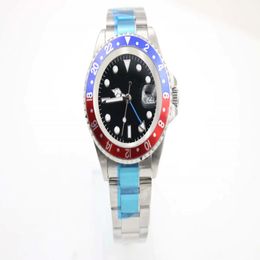 Men's mechanical watch 116710 business casual modern silver white stainless steel case blue red rim black dial 4-pin calendar folding c 243I