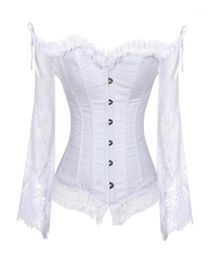 Bridal Corset Tops for Women with Sleeves Style Victorian Retro Burlesque Lace Corset and Bustiers Wedding Vest Fashion White2211394