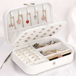 Jewellery earrings ring necklaces storage PU leather box Portable Organiser for Travel case 210315 234G