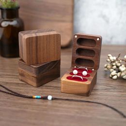 Jewelry Pouches Three Seats Box Portable Retro Gifts Case Lover Ring Display Wooden Storage Marriage Anniversary