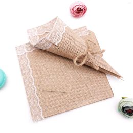 Party Decoration 1set Hessian Jute Burlap Banner Lace Flower Bouquet Package Cutlery Pouch For Wedding DIY Engagement Home