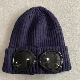 NEW 2023 Two Lens Glasses Goggles Beanies Men Knitted Hats Skull Caps Outdoor Women Winter Beanie Black Grey Bonnet Gorros 347T
