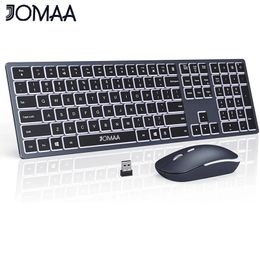 Jomaa Full-Size Backlight Wireless Keyboard and Mouse Combo for Laptop PC USB Silent Click Keyboard Mouse Set Rechargeable Spain 240529