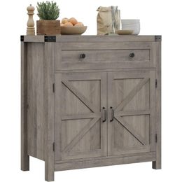 Coffee Bar Cabinet, Modern Farmhouse Buffet Sideboard with Drawer and Adjustable Shelf, Barn Door Storage Cabinet for Kitchen