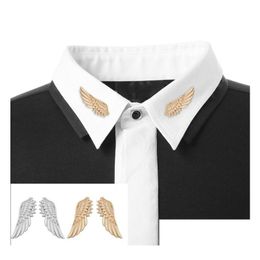 Pins, Brooches Fashion Sier Gold Colour Wings Collar Pin Sweater Shirt For Women Angel Wing Cute Girl Punk Jewellery Valentines Day Drop Dh9V3