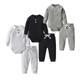 Clothing Sets Born Baby Boy Girl Clothes Set Spring Autumn Solid Colour Long Sleeve Romper Pants Headband 3Pcs Outfit Infant Suit For 0-1y
