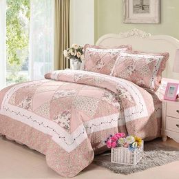 Bedding Sets Country Floral Peach 4-Pieces Real Patchwork Cotton Duvet Cover 2 Pillow Shams 1pc Bedspread Reversible Bed Spread