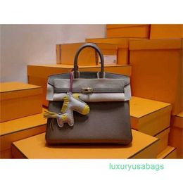 Design Bags Ari Handmade Premium Bag Togo Leather Elephant Grey 25cm Gold Button Wax Thread Handheld Women's Bag 30 L2OVE2