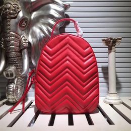 Classic V Wave Pattern Marmont backpack women backpacks leisure school bag Real leather quilted mochila bags 228i