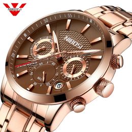 NIBOSI Relogio Masculino Mens Watches Top Brand Luxury Rose Steel Quartz Watch Men Casual Sport Chronograph Wristwatch Saat 198Z