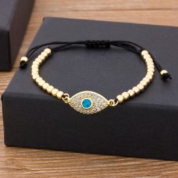 Chain Hamsa Hand Evil Eye 14k Yellow Gold CZ Beads Adjustable Bracelet Lucky Turkish Braided Rope Bracelet 5 Styles For Women Men Party