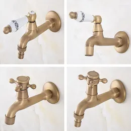 Bathroom Sink Faucets Retro Antique Brass One Handle Kitchen Faucet Wall Mounted Laundry Mop Water Tap Garden Washing Machine Aav313