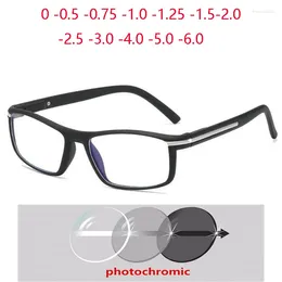 Sunglasses Myopia Pochromic Prescription Eyeglasses Women Men Brand Designer Anti Blue Rays Square Nearsighted Glasses -0.5 -0.75 To -6