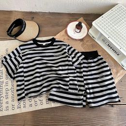 Clothing Sets Fashion Boys Summer Striped Clothes Set Korean Style Baby Girls Short Sleeve Shorts 2Pcs Suits Kids Outfit