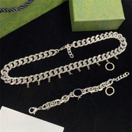 Full Diamond Letter Pendant Necklace Double Letters Metal Chain Bracelets Ladies Anniversaries Rhinestone Pendants Bracelet With Gift B 2816