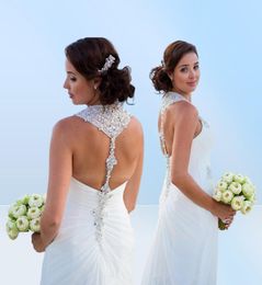 Excedente de corpete da querida Halter miçangas de cristal vestidos de noiva de sereia de cristal, vestidos de noiva da praia de linha drapeada esbelta 3429836