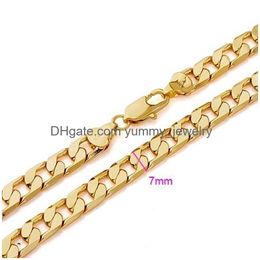 Chains Mens Gold Necklace Chain Real 18 K Yellow G/F Solid Bling Curb Link 24 60Cm Drop Delivery Jewellery Necklaces Pendants Dhs3T