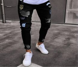 2019 Design più nuovo Slimt fit jeans strappato jeans histreet mens badge in stile denim jogger fori per il motociclista distrutti distrutti 6436421