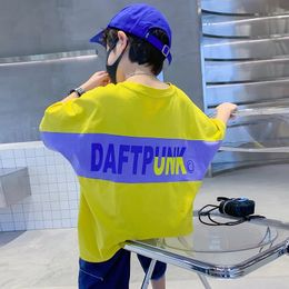 JUCPKID Korean Summer School Boy T-shirt Teenager Boy Letter Printed Short Sleeve Tops Children Boy Cotton Loose Tees 240530