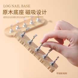 Wooden Magnetic Nail Holder Practice Display Stand Acrylic Crystal Showing Shelf Nail Art Tool Nail Polish For Novice Suit