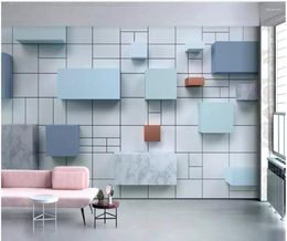 Wallpapers 3d Wallpaper Custom Po Mural Blue Geometric Square Marble Living Room Home Decor Wall Murals For Walls 3 D