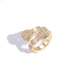 18K Gold Plated Pave Set Zircon Heart Shape Ring Band CZ Eternity Band Hip Hop Wrapped Baguette Diamond Ring