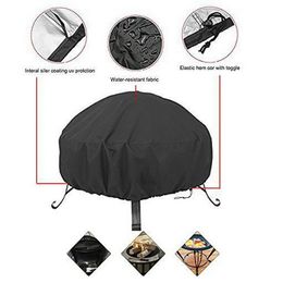 2021 New Round Polyester Patio Easy Clean Outdoor Waterproof Protective Garden Black Fire Pit Cover BBQ Cooking Anti Dust #15 L